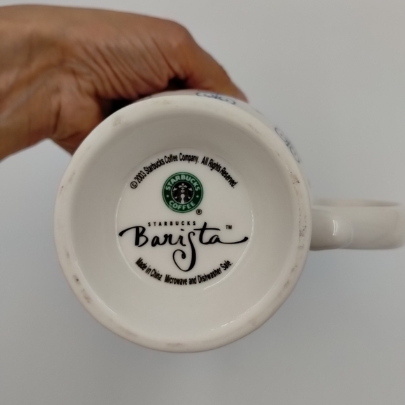 2003 Starbucks Barista Coffee Cup Mug White Blue Scroll Red Diamonds 18oz - Picture 9 of 11